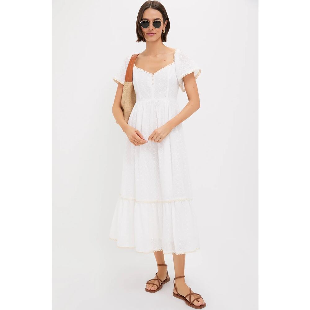 Tuckernuck Pomander Place Dainty Eyelet Holley Midi Dress White Cream S NEW